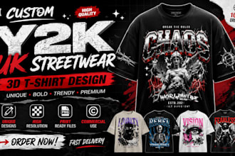 create and design a custom 3d UK t shirt y2k streetwears