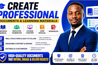 create training manual, employee handbook, course content, user manual, workbook