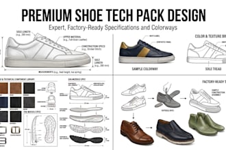 create factory ready footwear and shoe tech pack with technical drawings
