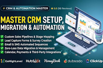 setup and automate gohighlevel, hubspot, honeybook, dubsado, and clickup