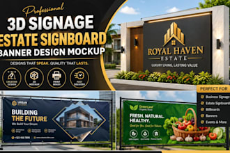 design 3d signage, estate signboard, banner design mockup