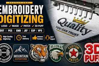 do embroidery digitizing, logo, digitize image for embroidery in dst, pes, emb