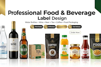 design attractive water bottle, wine, beer, tea food and beverage product labels