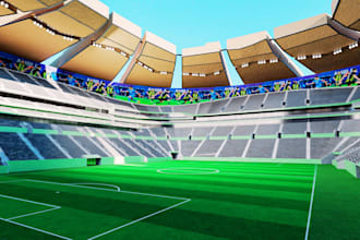 design a realistic 3d football pitch, soccer stadium, sports field