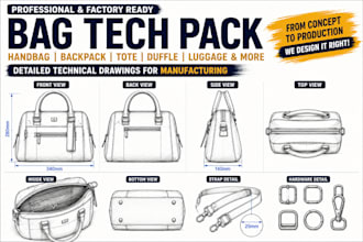make handbag, backpack, tote bag and duffle bag tech packs for production