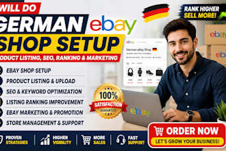 do german ebay shop setup, product listing, SEO, ranking and marketing