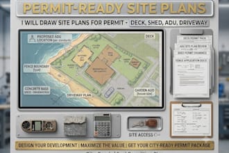 draw a site plan for permit, deck, shed, fence, adu, driveway plans