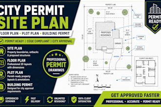 draw city permit floor plan site plan plot plan for architectural permit drawing