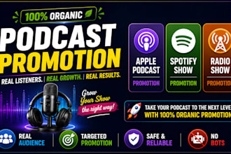 do organic podcast promotion for apple, spotify, and radio show