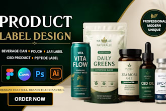 design pouch beverage can, jar label, cbd product labels, peptide label design