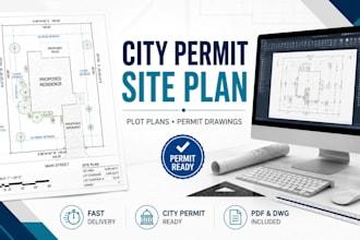 draw city permit site plan, plot plan, permit drawing for building permit