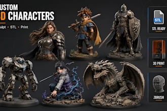 create custom 3d character models, sculpting, stl files and 3d printing designs