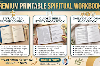 design printable prayer journal, bible study workbook and devotional workbook