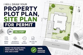 draw your property plot plan, site plan for permit in a day