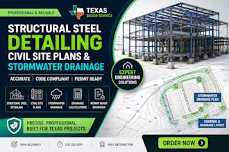 draw structural steel detailing civil site plans, stormwater drainage in texas