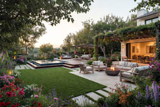 design backyard front yard garden pool patio deck terrace 3d landscape rendering