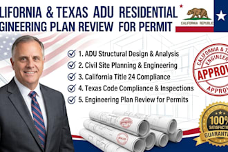 provide california and texas residential adu civil structural engineering