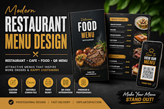 design modern restaurant menu, cafe menu, food menu and qr code menu