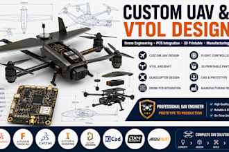 design manufacture custom uav, vtol, quadcopter, drones and 3d printable uav