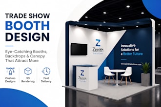 design eye catching trade show booth design backdrop,canopy, rendering booth
