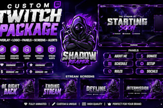 design animated twitch overlay, logo, panels, screens and stream alerts