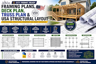 draw city permit framing plans, deck plan, truss plan and USA structural layouts