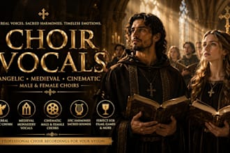 record ethereal angelic, medieval monastery, cinematic male and female choir