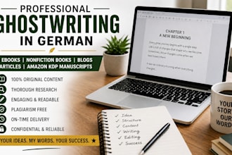 ghostwrite your german ebook, nonfiction book, blog, article, and KDP manuscript