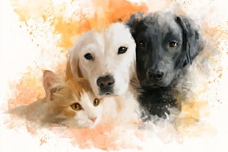 do watercolor pet portrait, dog portrait cat portrait