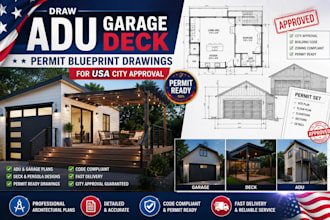draw adu garage deck permit blueprint drawings for usa city approval