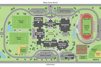 design business map, office map, mail map, market, store, school and campus maps