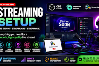 obs, streamlabs, or streamyard for professional live streaming and podcasts
