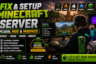 fix and setup minecraft server, plugin mod minecraft modpack spigot and forge
