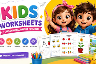 design english math, science worksheet, kids activity tracing workbook for kids