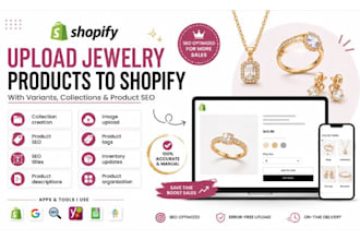 upload jewelry products to shopify with variants, collections and product SEO