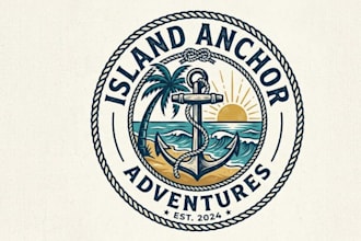 create a tropical ocean and beach nautical logo