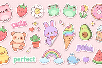 draw custom kawaii sticker, doodles illustration, sticker package