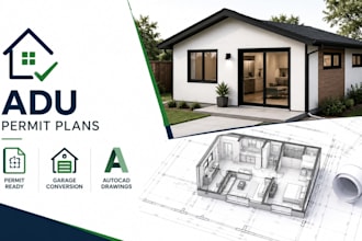 design adu permit plans, garage conversion and autocad drawings