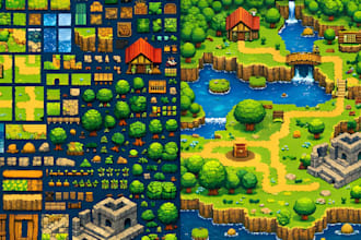 create pixel art asset pack tilesets game map pixel character sprites