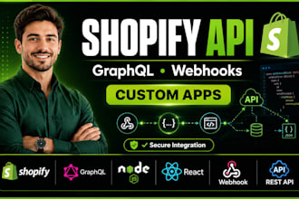 build shopify API integration, graphql API, webhook and custom shopify app