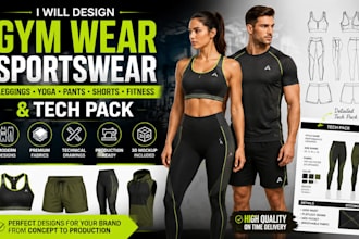 design gym wear, sportwear, activewear, leggings, yoga pants short and tech pack