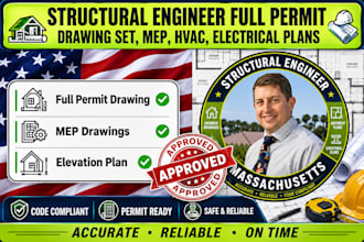 structural engineer full permit drawing set, mep, hvac, plumbing cl, ma ,ca ,ny