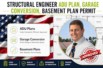 structural engineer adu plan, garage conversion, basement plan permit drawings