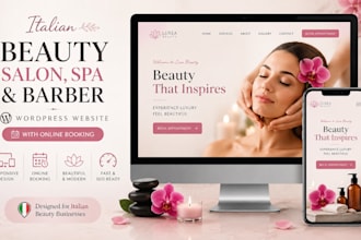 design italian beauty salon, spa, barber wordpress website with online booking