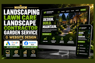 design landscaping, lawn care, landscape contractor, garden service website ads