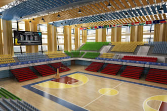 renew 3d indoor tennis, padel court, sport arena, site planning, facility render