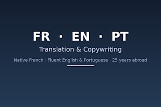 translate and write content in french, english and portuguese