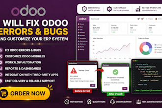fix odoo errors, bugs, and customize erp system inventory CRM modules warehouse