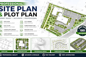 draw site plan, plot plan, topographic survey, land survey and property road map