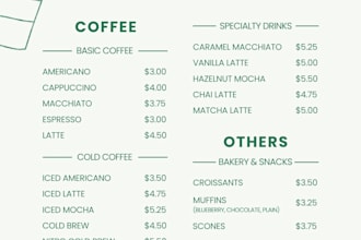 design a modern restaurant, cafe, and food menu in canva